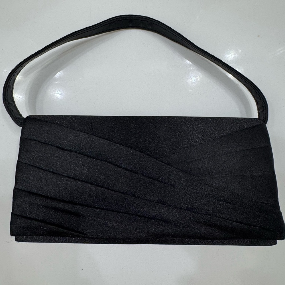 Black satiny 2-way clutch evening bag with removable strap!!